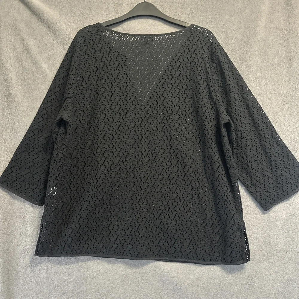 Talbots Woman Lace Eyelet Top Plus Size 2X Black Sheer Classic Preppy Chic - Picture 7 of 7